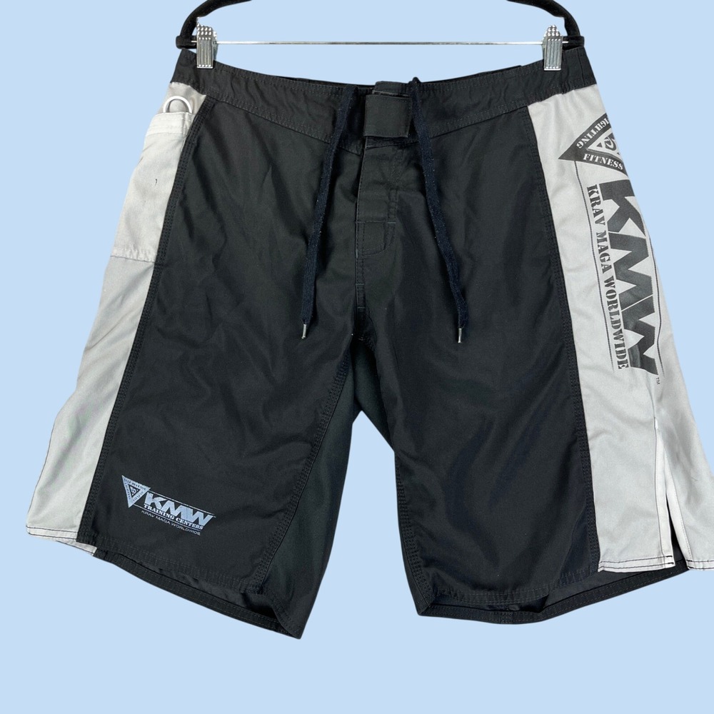 KMW Krav Maga Worldwide Board Shorts Mens 32 Black Gray MMA Training Fighting